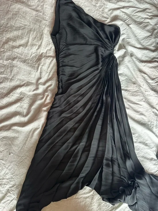 House of Harlow 1960 Black One Shoulder Pleated Evening Maxi Dress Size S - Picture 3 of 14